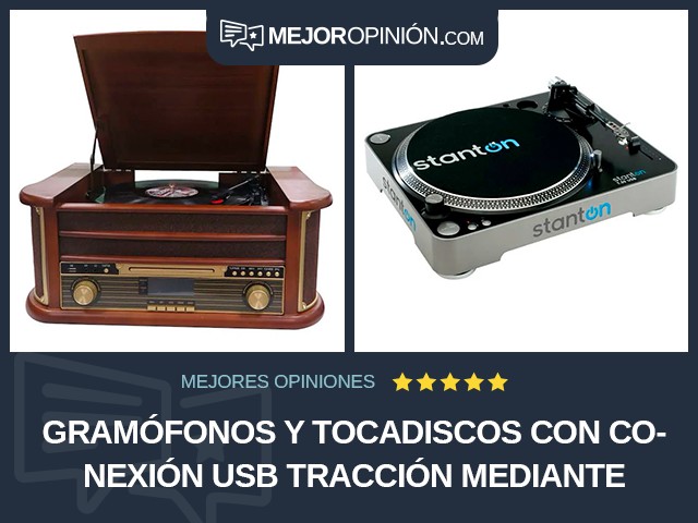 Gramófonos y tocadiscos Con conexión USB Tracción mediante correa